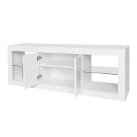 Meuble TV scandinave moderne suspendu pour écrans jusqu'à 60" avec LED 16 couleurs et contrôle Bluetooth, portes brillantes, Blanc(m-8)