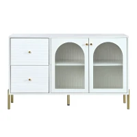 Buffet Élégante avec Étagères Réglables et Dessus Effet Marbre, 2 Portes et 2 Tiroirs - Meuble de Rangement, Blanc(m-2)