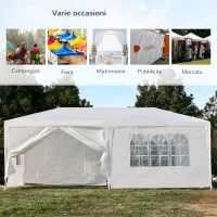 Outsunny Gazebo da Giardino 6x3m con Pareti Laterali Rimovibili, Porte e Finestre, Bianco(m-6)