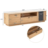 Meuble TV Scandinave Spacieux 1,8 m pour Téléviseur 80 pouces en MDF avec Angles Arrondis et Étagères de Rangement, Marron(m-3)