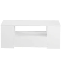 Table Basse Moderne Brillante Relevable avec Plateau Relevable, 2 Tiroirs, 2 Étagères et Éclairage LED, Blanc(m-2)
