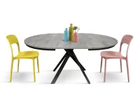 PAZZO DESIGN Tavolo Allungabile con Gambe Incrociate rotondo, Made in Italy, Basamento Nero, Grigio cemento(m-4)