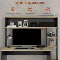 HOMCOM Secretária para Computador com Prateleira de 3 Níveis Mesa de Estudo com Suporte para CPU 114x45x138 cm Cinza e Natural(m-6)