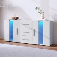 Buffet moderne avec lumières LED multicolores, 3 tiroirs et 2 placards, 140 cm - Meuble TV Suspendu, Blanc(m-4)