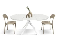 PAZZO DESIGN Tavolo Allungabile con Gambe Incrociate rotondo, Made in Italy, Basamento bianco, Bianco frassinato(m-4)