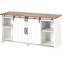 Meuble TV mobile de style industriel vintage avec 2 portes coulissantes et étagères réglables, design rustique, Blanc(m-7)