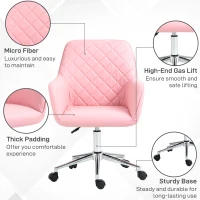 Vinsetto Office Desk Chair, Leather-Feel Fabric Computer Swivel Chair with Rolling Wheels and Adjustable Height for Home, Pink(m-6)