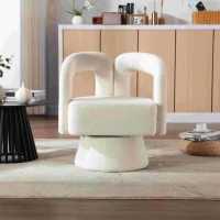 Poltrona Girevole Imbottita in Stoffa Bouclé, Design a Botte per Salotto e Ufficio, Beige(m-1)