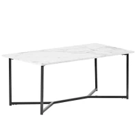 Table Basse Effet Marbre en Solde avec Base en Métal, Blanc(m-2)