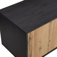 Meuble TV à roulette mobile pour écran jusqu'à 90 pouces en bois foncé avec veinures grises, 3 portes et espace ouvert, Gris(m-6)