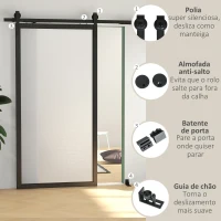 HOMCOM 4FT/122CM Kit de Ferragens para Porta Deslizante Dobrável para 2 Portas com Trilho para Celeiro Preto(m-6)