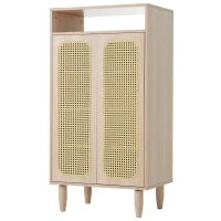 Buffet haut en Bois avec Portes en Cannage Rotin Étagères Réglables et Meuble de Rangement, Naturel(m-6)