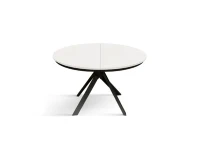 PAZZO DESIGN Tavolo Allungabile con Gambe Incrociate rotondo, Made in Italy, Basamento Nero, Bianco frassinato(m-1)