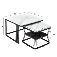 Ensemble de 2 tables basses gigognes modernes effet marbre avec structure en acier, Blanc(m-3)