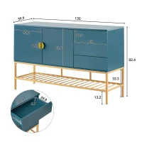 Buffet moderne avec détails dorés et tiroirs de rangement en MDF, Bleu(m-3)