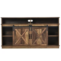Meuble TV avec Portes Coulissantes, Étagères Réglables et style maison de campagne - pour TV jusqu'à 65 Pouces, Marron(m-2)