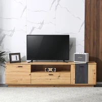 Meuble TV Scandinave Spacieux 1,8 m pour Téléviseur 80 pouces en MDF avec Angles Arrondis et Étagères de Rangement, Marron(m-1)