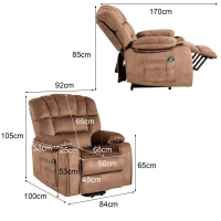 Fauteuil de massage électrique de luxe pour seniors, inclinable, chauffant, avec porte-gobelet, poches, télécommande et pédale,  idéal pour salon et chambre, Marron(m-3)