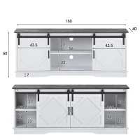 Meuble TV pour télévision jusqu'à 65 pouces style campagne moderne avec portes coulissantes et étagères réglables, Marron blanc(m-3)