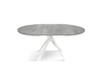 PAZZO DESIGN Tavolo Allungabile con Gambe Incrociate rotondo, Made in Italy, Basamento bianco, Grigio cemento(m-3)