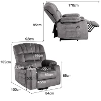 Fauteuil de massage électrique de luxe pour seniors, inclinable, chauffant, avec porte-gobelet, poches, télécommande et pédale,  idéal pour salon et chambre, Gris(m-3)