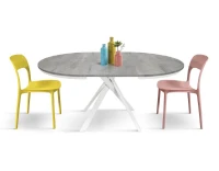 PAZZO DESIGN Tavolo Allungabile con Gambe Incrociate rotondo, Made in Italy, Basamento bianco, Grigio cemento(m-4)
