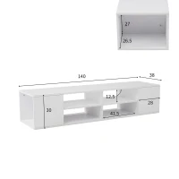 Meuble TV à roulette avec éclairage LED, montage au sol ou mural et grand espace de rangement, Blanc(m-3)