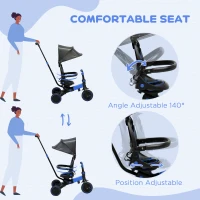 AIYAPLAY 3 in 1 Kids Tricycle, Baby Trike with Parent Handle - Blue(m-9)