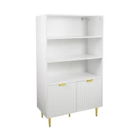 Armoire Haute Élégante, 2 Portes et 3 Étagères Ouvertes, Multifonction, Meuble de Rangement, Blanc+doré(m-6)