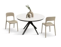 PAZZO DESIGN Tavolo Allungabile con Gambe Incrociate rotondo, Made in Italy, Basamento Nero, Bianco frassinato(m-2)