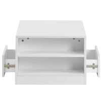 Table Basse Moderne Brillante Relevable avec Plateau Relevable, 2 Tiroirs, 2 Étagères et Éclairage LED, Blanc(m-9)