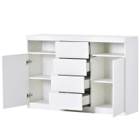 Buffet Moderne Multifonction avec Éclairage RGB, 2 Portes et 4 Tiroirs - Meuble TV Scandinave, Blanc(m-6)