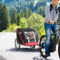 PawHut Hundeanhänger Fahrradanhänger bis 30kg geländegängig lagerbar wetterfest Reflektoren Oxford-Gewebe Stahlrahmen 145 x 80 x 87 cm Schwarz+Rot(m-2)