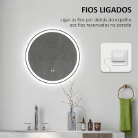 kleankin Espelho de Casa de Banho com Luzes LED Ajustáveis Ø60 cm com Função de Memória Anti-embaciamento e Interrutor Tátil Prata(m-8)