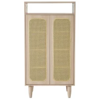 Buffet haut en Bois avec Portes en Cannage Rotin Étagères Réglables et Meuble de Rangement, Naturel(m-2)