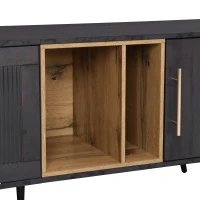 Meuble TV à roulette mobile pour écran jusqu'à 90 pouces en bois foncé avec veinures grises, 3 portes et espace ouvert, Gris(m-7)