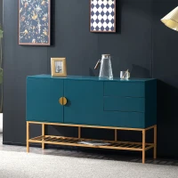 Buffet moderne avec détails dorés et tiroirs de rangement en MDF, Bleu(m-4)