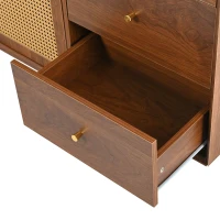 Buffet Moderne en Rotin avec 3 Tiroirs, 2 Portes et Meuble TV Scandinave, couleur noyer(m-9)