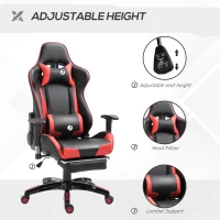 HOMCOM High Back Gaming Chair, Home Office Chair, Faux Leather Computer Gamer Chair with Footrest, Wheels, Black Red(m-4)
