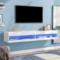 Meuble TV scandinave blanc avec éclairage LED, design moderne et spacieux, Blanc(m-3)