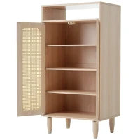 Buffet haut en Bois avec Portes en Cannage Rotin Étagères Réglables et Meuble de Rangement, Naturel(m-8)