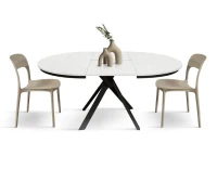 PAZZO DESIGN Tavolo Allungabile con Gambe Incrociate rotondo, Made in Italy, Basamento Nero, Bianco frassinato(m-4)