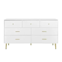 Buffet Élégant avec 7 Tiroirs, Poignées et Pieds dorés, Blanc(m-2)