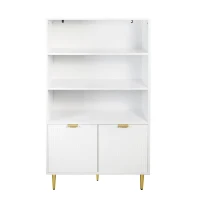 Armoire Haute Élégante, 2 Portes et 3 Étagères Ouvertes, Multifonction, Meuble de Rangement, Blanc+doré(m-2)