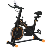 HOMCOM Exercise Bike, Indoor Cycling, with LCD Display, Heart Rate, Sensor - Black and Orange(m-1)
