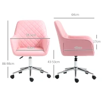 Vinsetto Office Desk Chair, Leather-Feel Fabric Computer Swivel Chair with Rolling Wheels and Adjustable Height for Home, Pink(m-3)