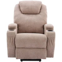 Fauteuil Relax Électrique Massant Inclinable Chauffant avec Porte-gobelets, Poches Latérales et Télécommande, Marron clair(m-2)