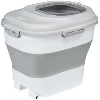 PawHut Recipiente de Comida para Cães 25L com Rodas Copo Medidor Tigela dobrável e colher cinza(m-11)