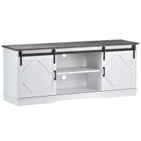 Meuble TV pour télévision jusqu'à 65 pouces style campagne moderne avec portes coulissantes et étagères réglables, Marron blanc(m-5)