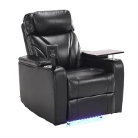 Fauteuil de Relaxation Électrique avec Port USB, Tablette Pivotante à 360°, Porte-gobelet et revêtement PU, Noir(m-2)
